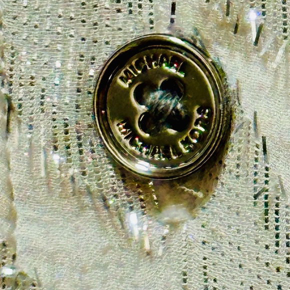 ✨ Michael Michael Kors Metallic Shimmer Midi Dress Chain Waist L - Picture 16 of 16